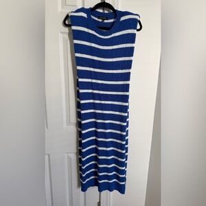 Triple Threads Blue and White Striped Maxi Dress with Shoulder Pads